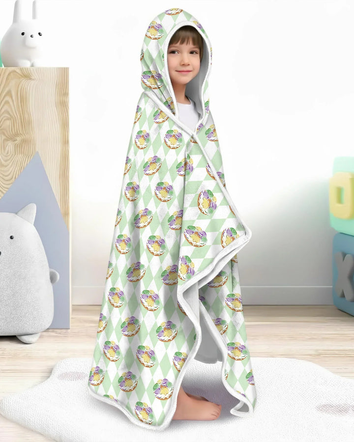 Mardi Gras Donut Bamboo Wearable Hooded Blanket