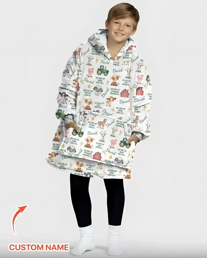 Personalisierbarer Name Gott Sagt Ich Bin Bauernhoftiere Bambus Decken-Hoodie
