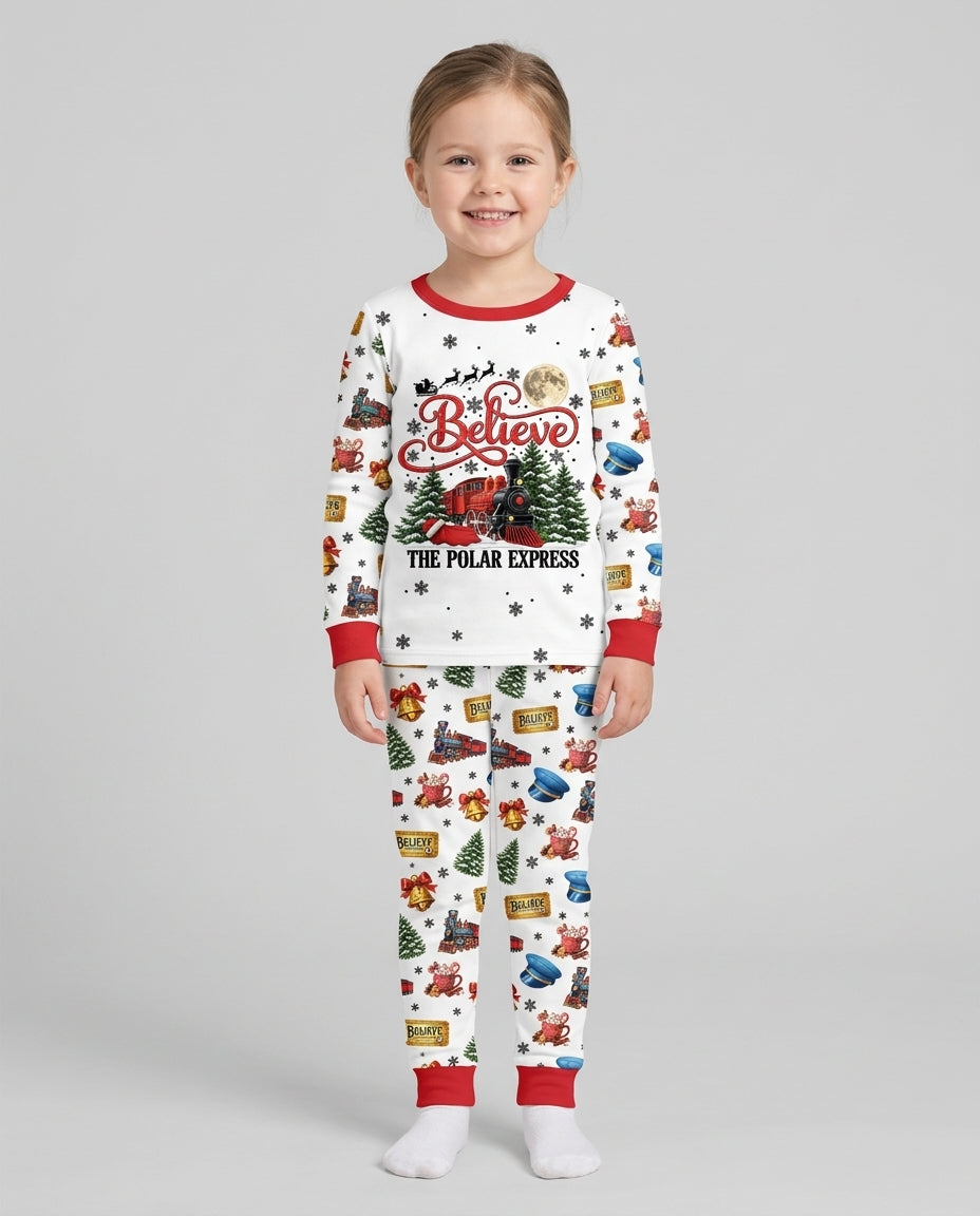 Custom Name Believe Polar Express Christmas Bamboo Two Piece Long Sleeve Pajama Set