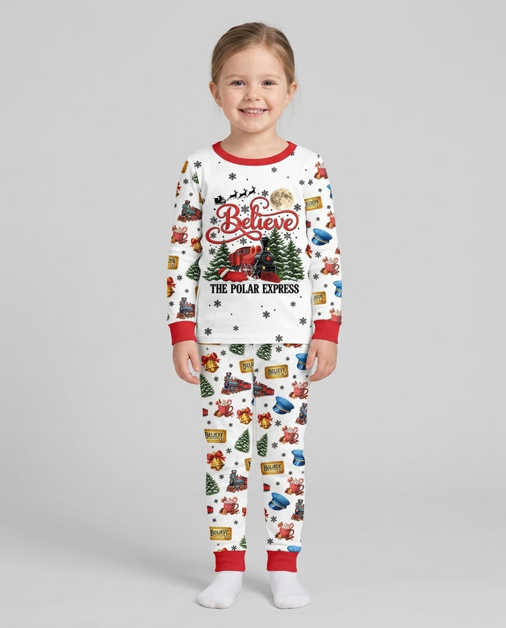 Custom Name Believe Polar Express Christmas Bamboo Two Piece Long Sleeve Pajama Set