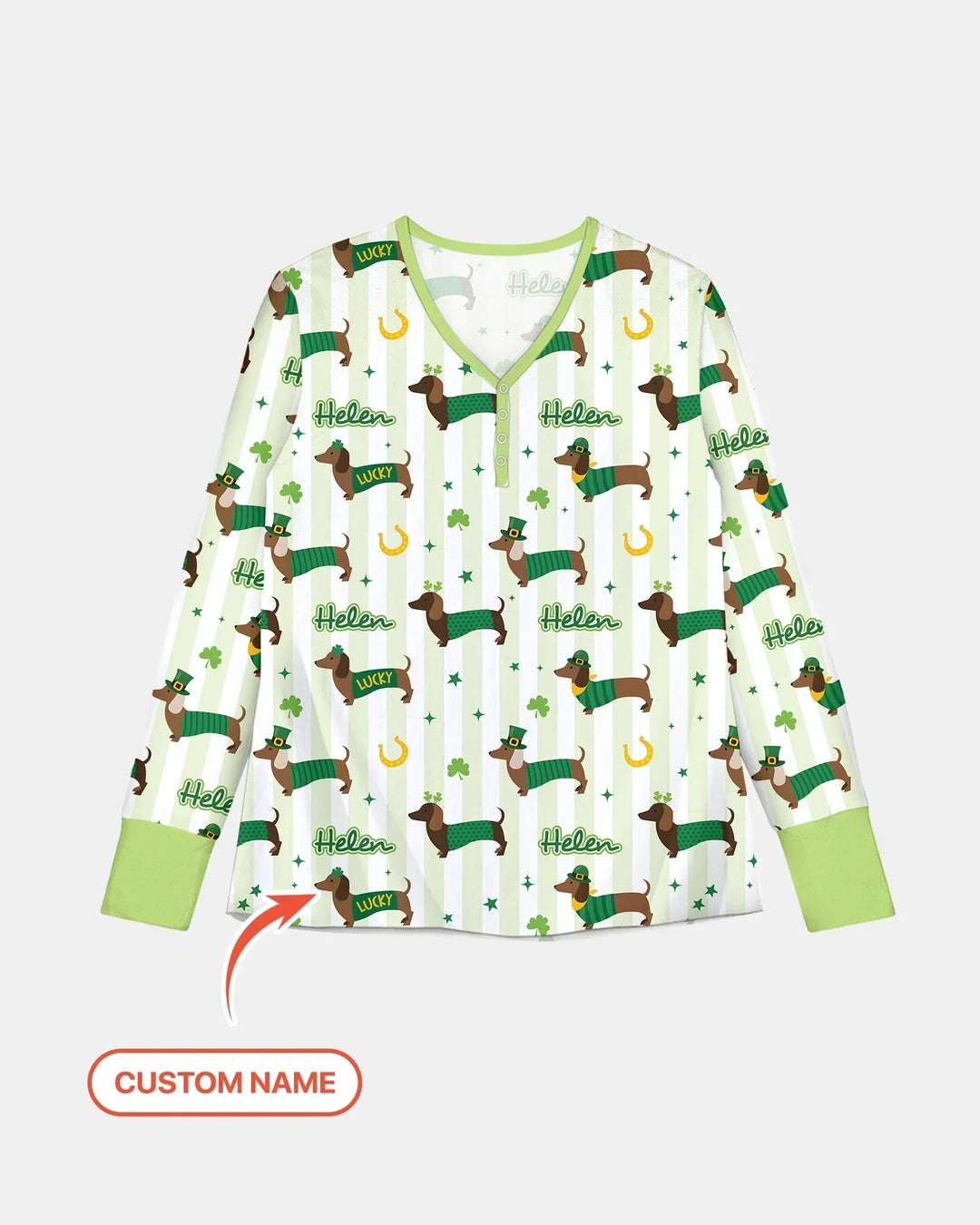 Glückliche Dackel St. Patrick's Day Familie passender Schlafanzug aus Bambus für Damen