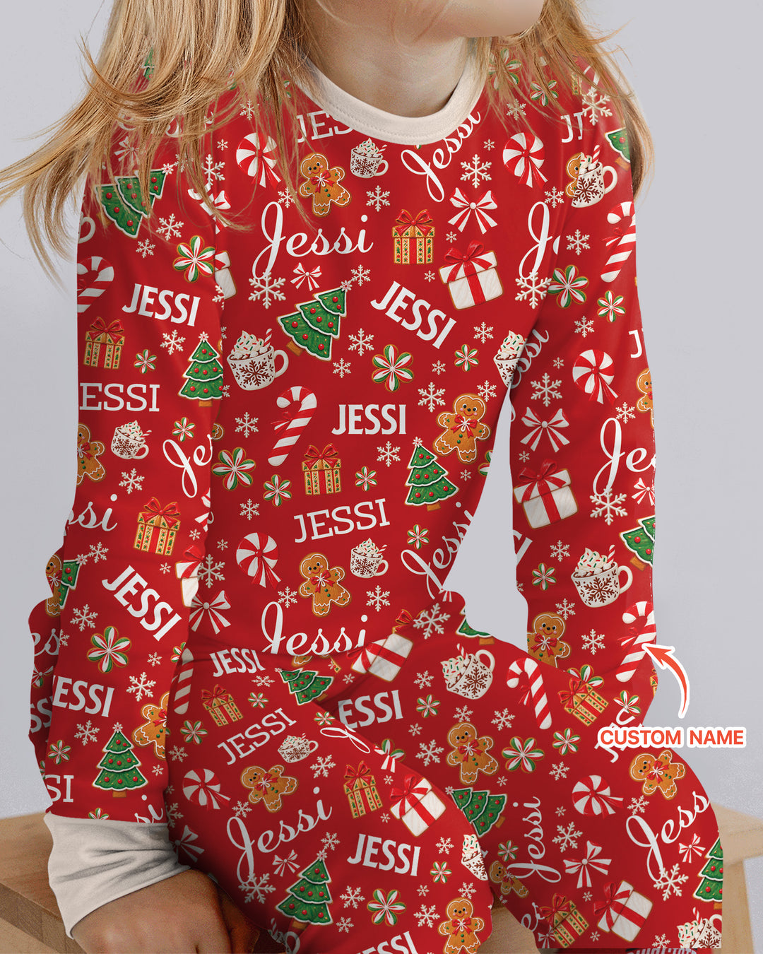 Merry Christmas Custom Name Bamboo Two Piece Long Sleeve Pajama Set