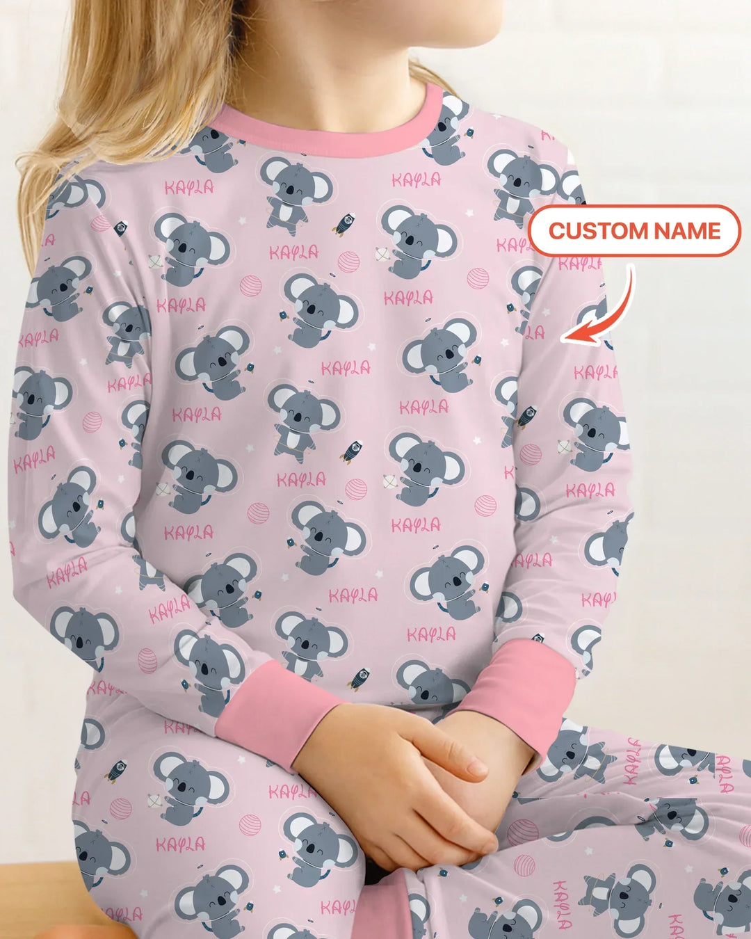 Custom Name Cosmic Koala Bamboo Two Piece Long Sleeve Pajama Set