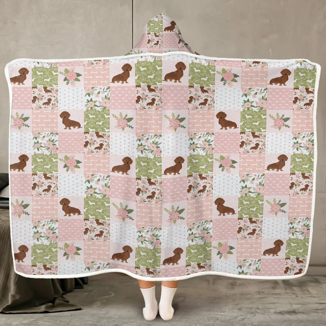 Floral Dachshund Grace Bamboo Wearable Hooded Blanket