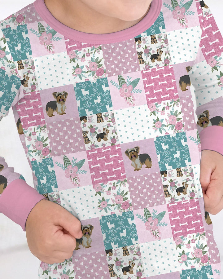 Floral Yorkie Grace Bamboo Two Piece Long Sleeve Pajama Set