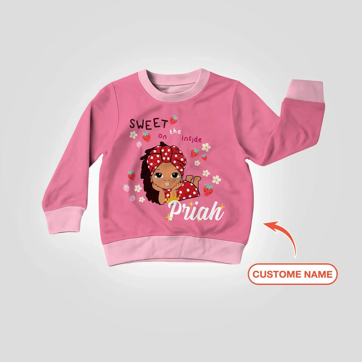 Personalisierbares Erdbeer-Mädchen Bambus Rundhals-Sweatshirt