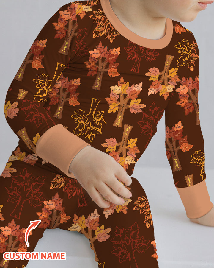 Custom Thanksgiving Tree Bamboo Two Piece Long Sleeve Pajama Set