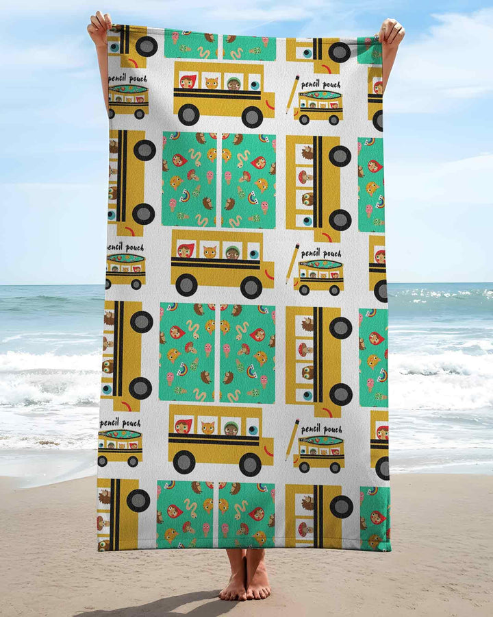 School Bus Adventures Bamboo Beach Towel