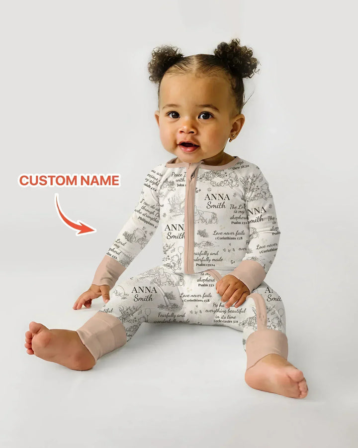 Classic Bear Bible Verse Custom Name Bamboo Convertible Zippy