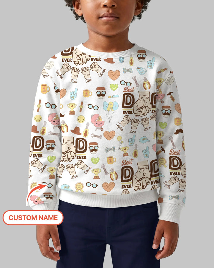 Personalisiertes Kindername Bester Papa Aller Zeiten Bambus Rundhals-Sweatshirt