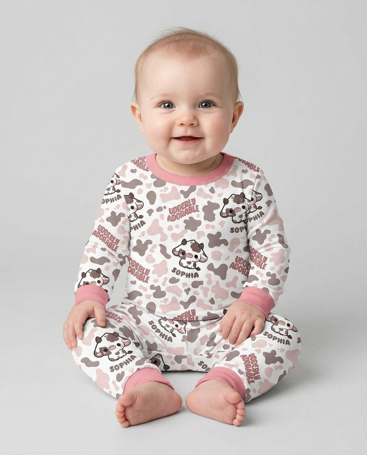Udderly Adorable Custom Name Bamboo Two Piece Long Sleeve Pajama Set