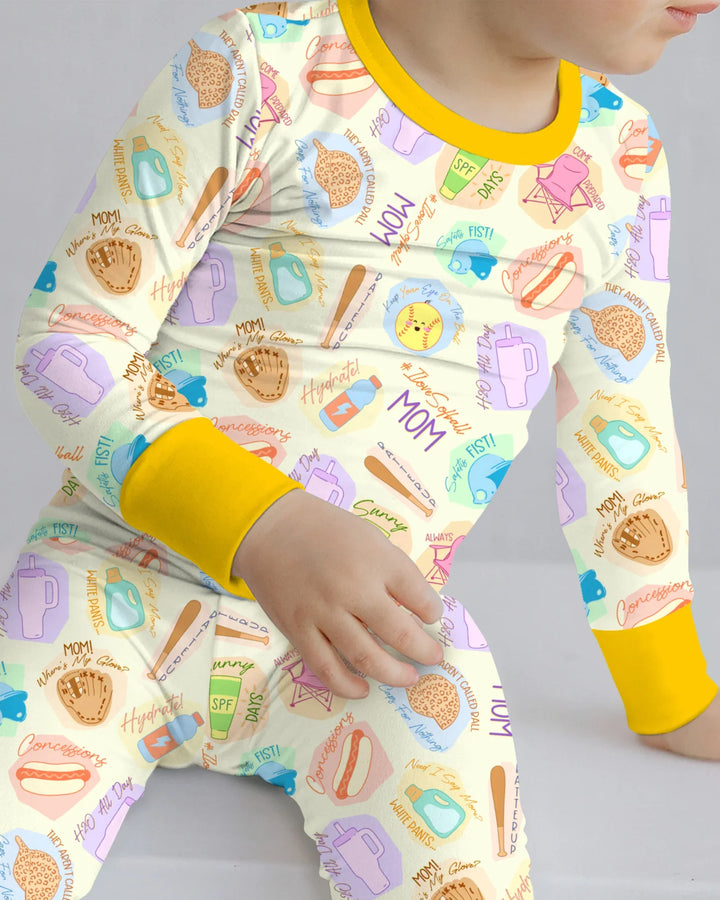 SoftBall Mom Saves The Days Two Piece Long Sleeve Pajama Set