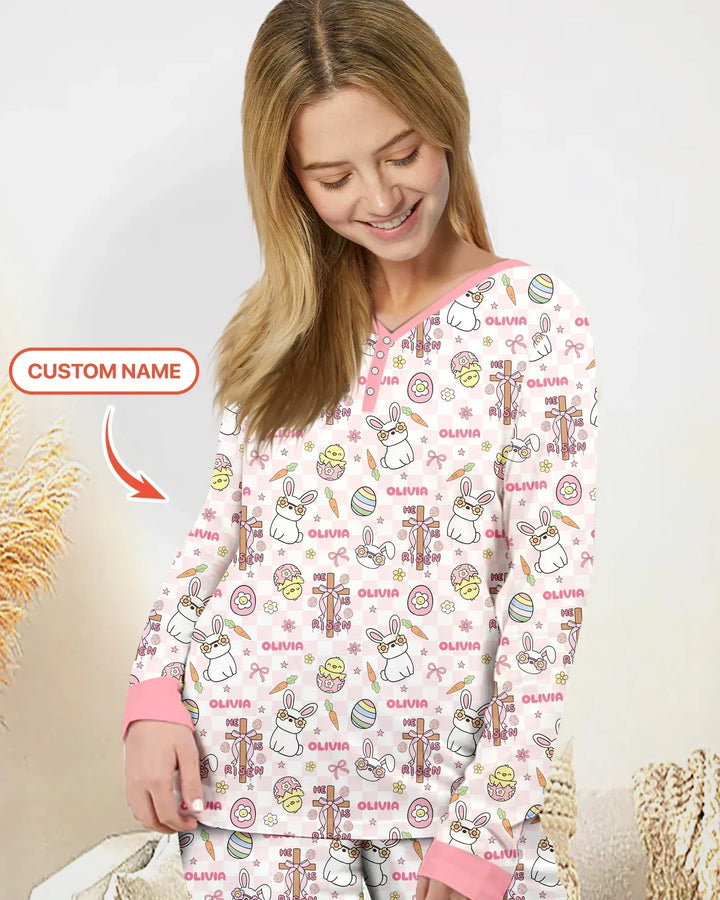 Custom Name Retro Easter Bamboo Women Pajama Set