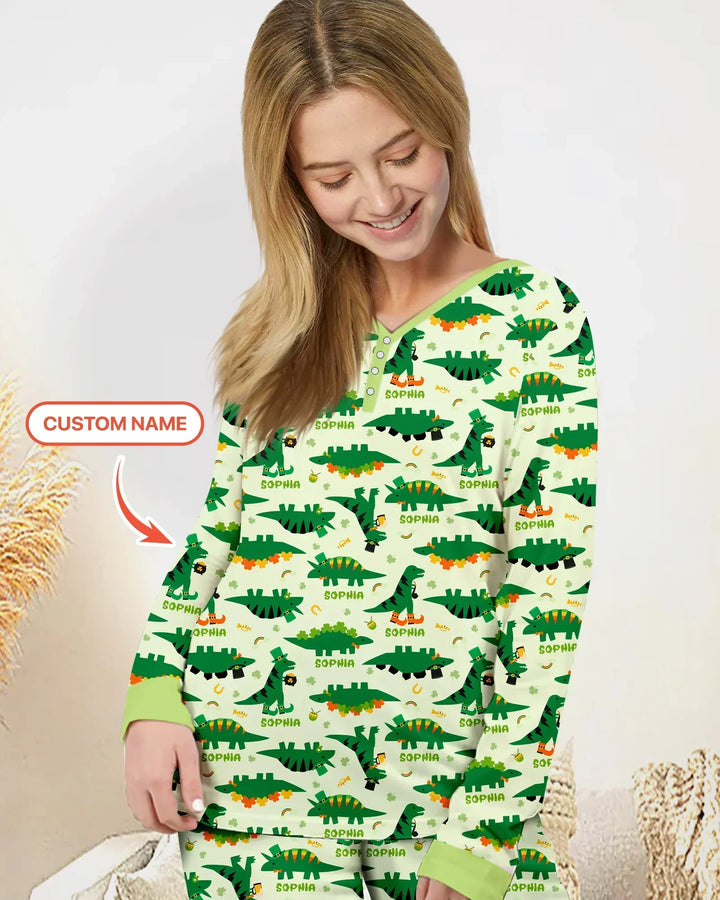 St. Patrick's Day Dinosaurier Pyjama-Set für Damen aus Bambus
