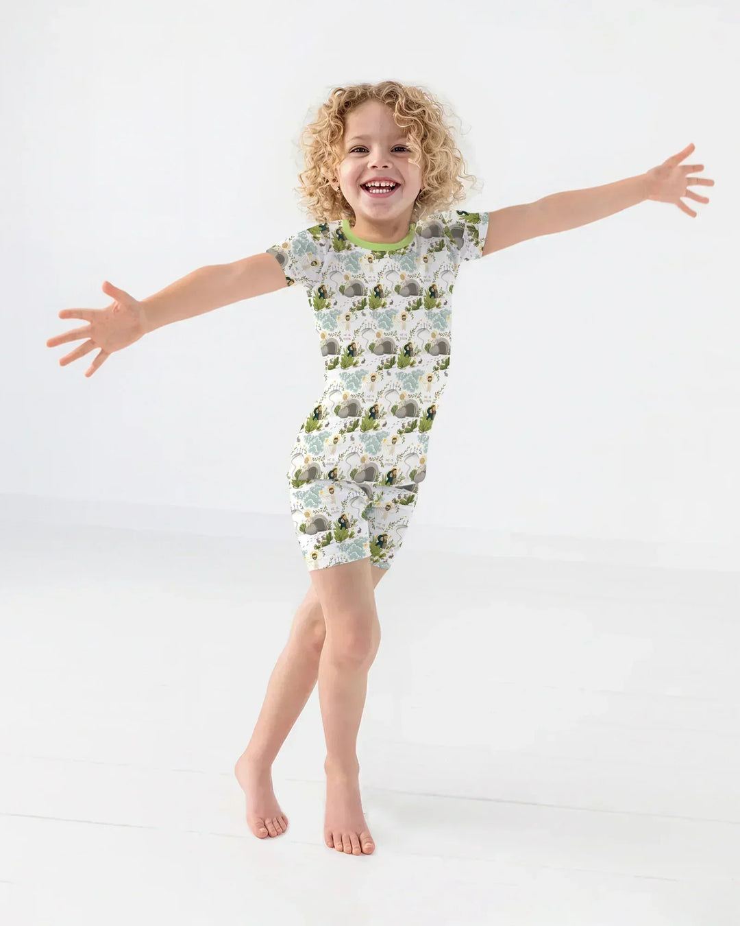 Matthew 28:1–8 He Is Risen Bamboo Two Piece Short Sleeve Shorts Pajama Set