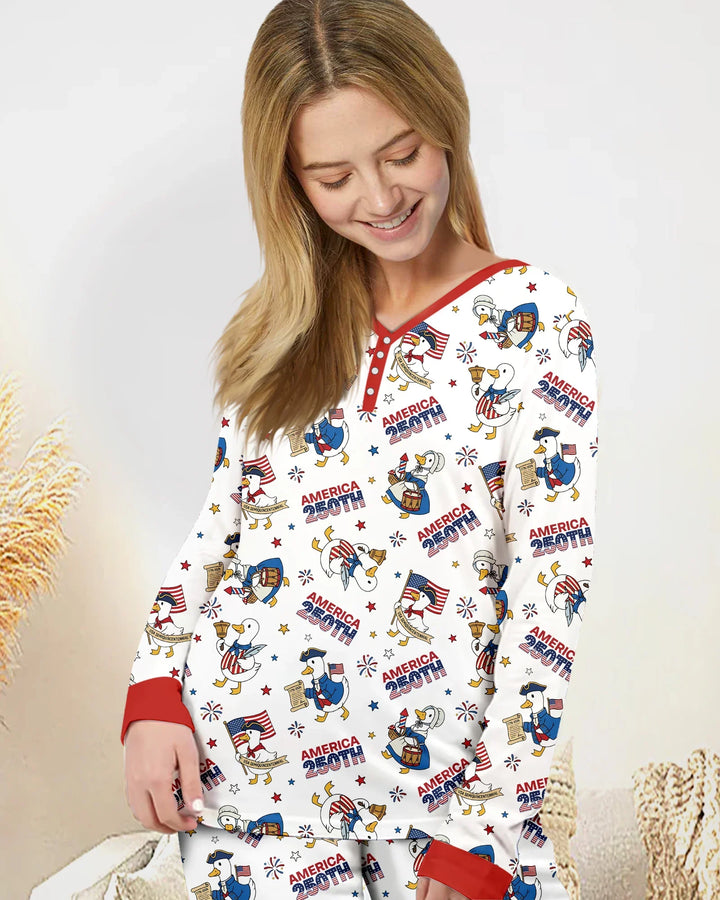 Patriotische Gans feiert 250 Jahre Bambus Pyjama Set für Frauen