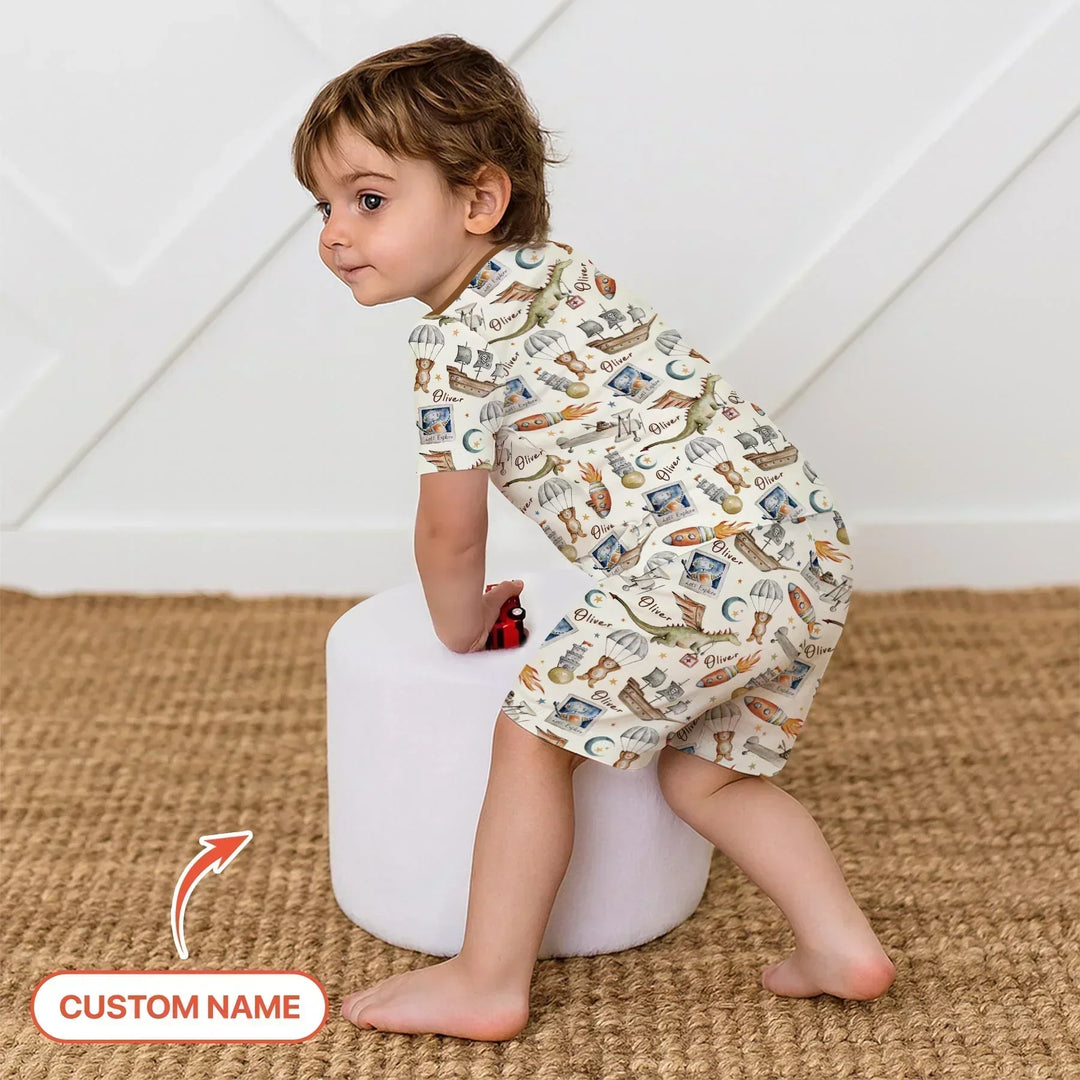 Zweiteiliges Pyjama-Set mit kurzen Ärmeln und Shorts im Sommer-Design