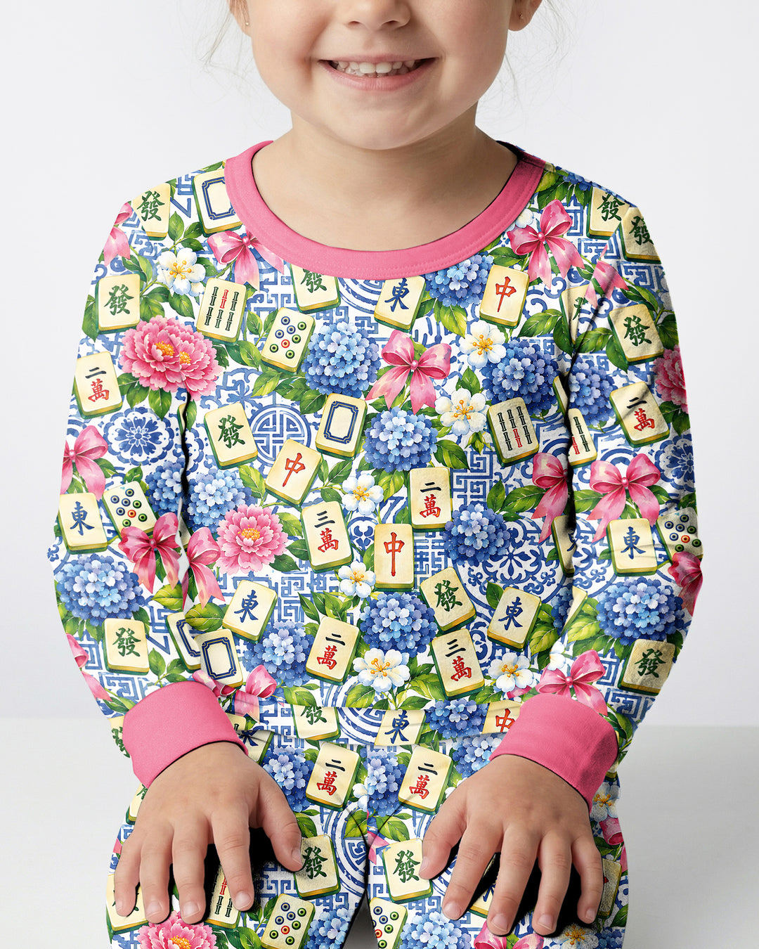 Mahjong in Bloom Bamboo Two Piece Long Sleeve Pajama Set