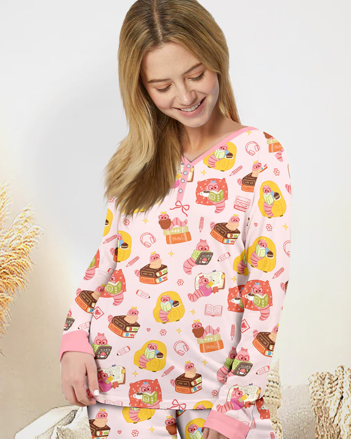 Little Book Worm Family Matching Bamboo Women Pajama Set