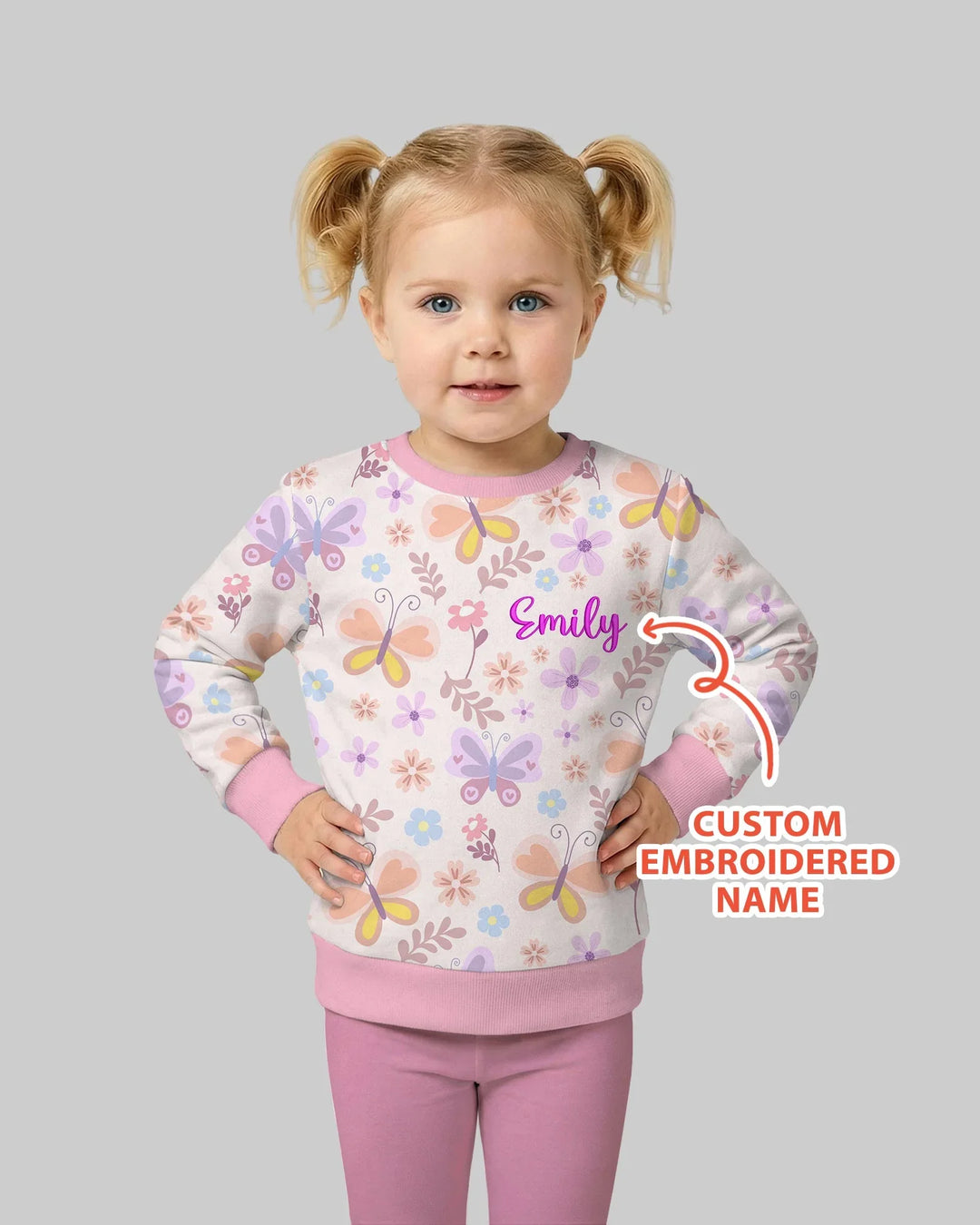 Personalisiertes Schmetterling Bambus Crewneck Sweatshirt mit Stickerei
