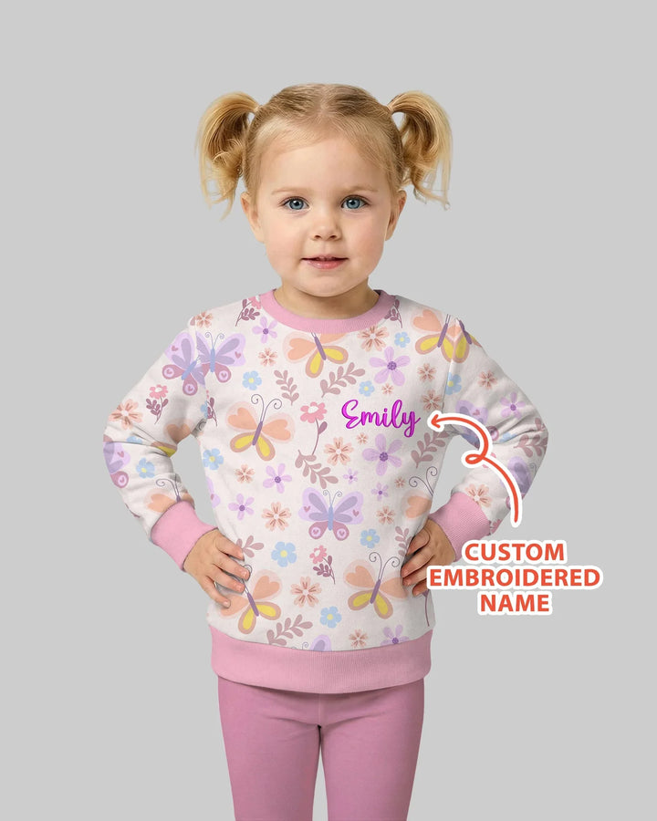 Personalisiertes Schmetterling Bambus Crewneck Sweatshirt mit Stickerei