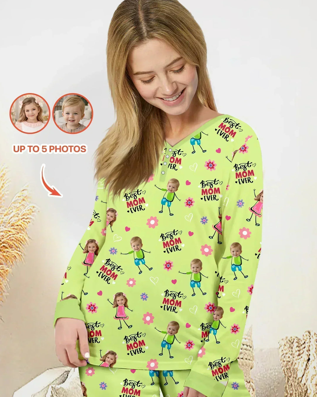 Custom Photo "Best Mom Ever" Doodle Bamboo Women Pajama Set