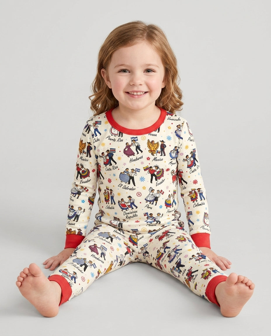 Zweiteiliges Langarm-Pyjama-Set mit Sommerfrüchten