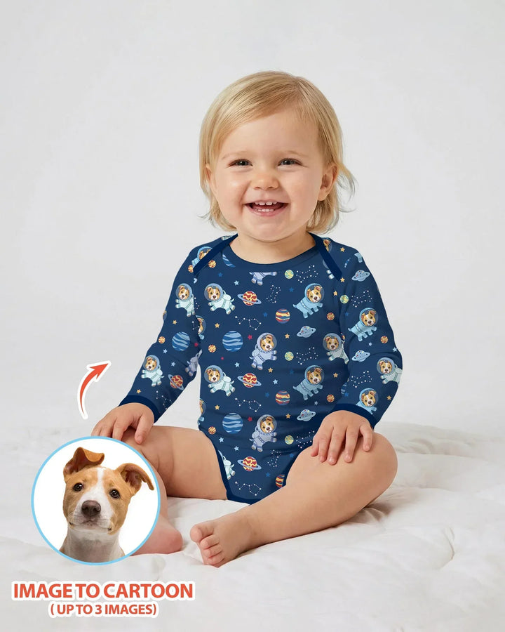 Astronaut Custom Pet Image Family Matching Bamboo Bodysuit