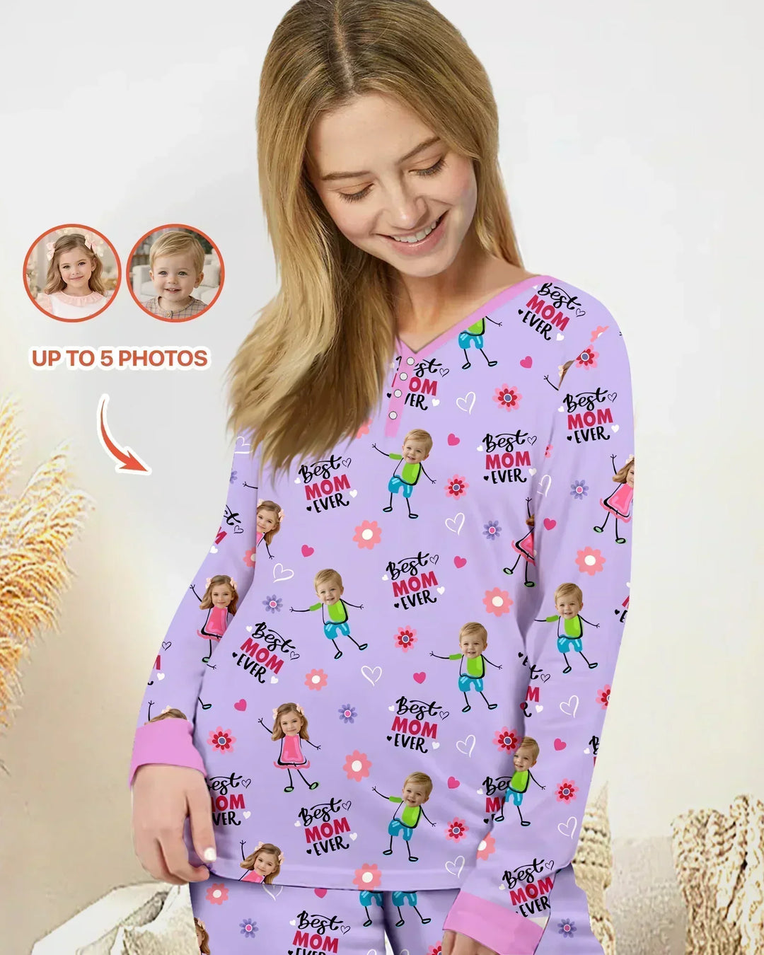 Custom Photo "Best Mom Ever" Doodle Bamboo Women Pajama Set
