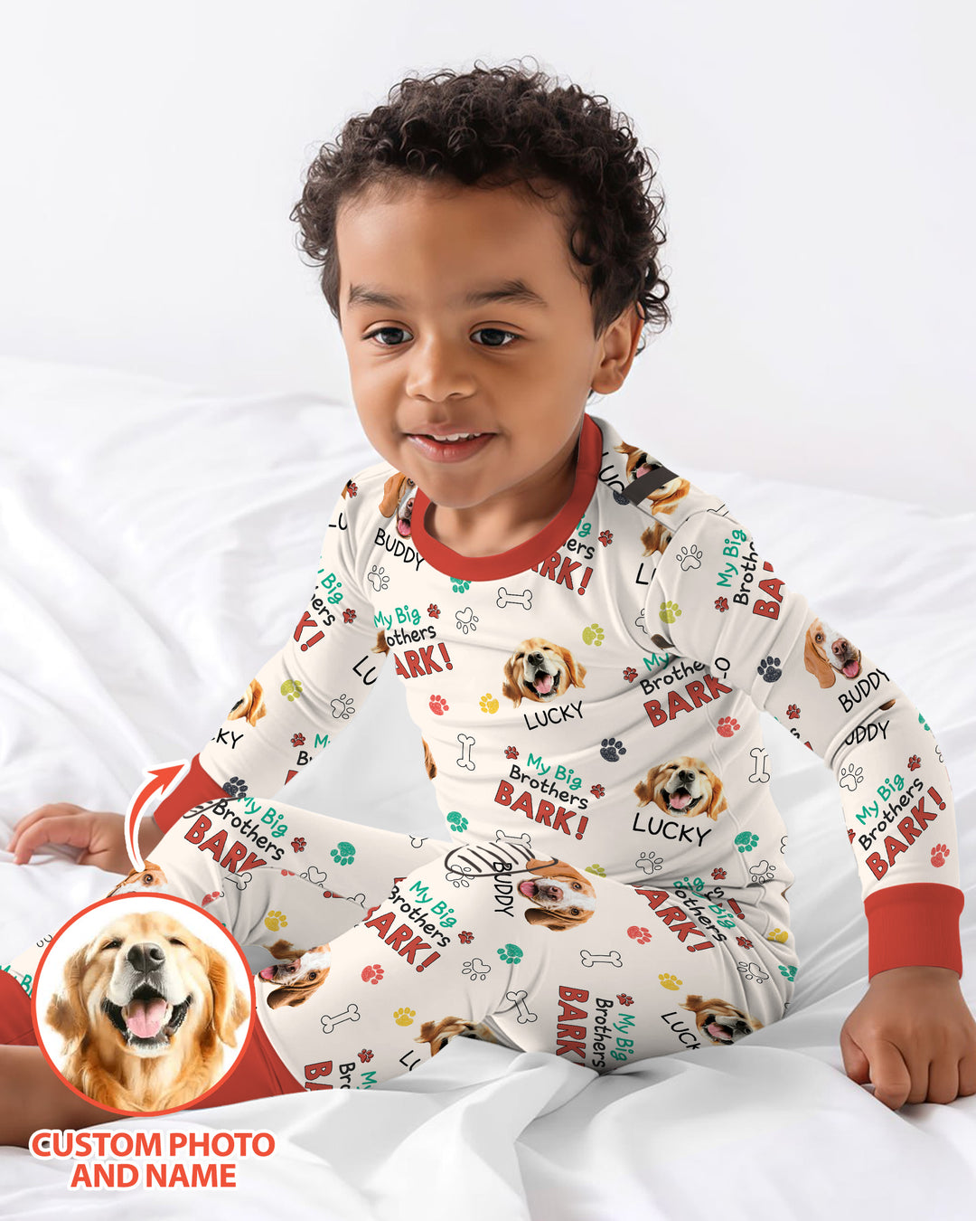 Raised With Paws - Custom Pet Photo And Name Bamboo Two Piece Long Sleeve Pajama Set