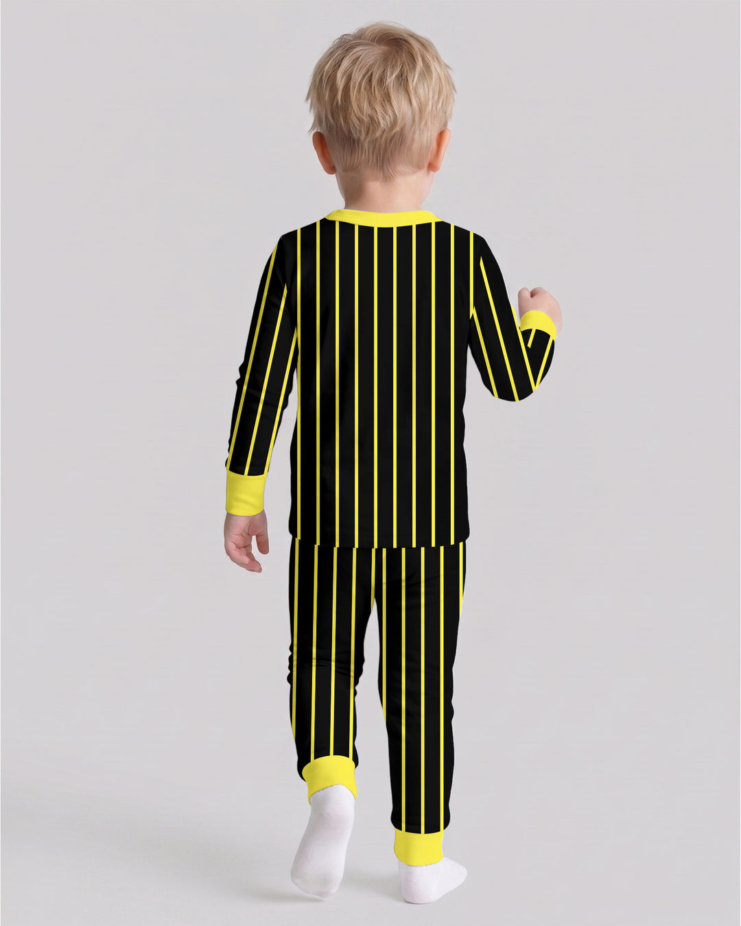 Personalized Retro Stripe Dinosaur T-Rex Bamboo Two Piece Long Sleeve Pajama Set