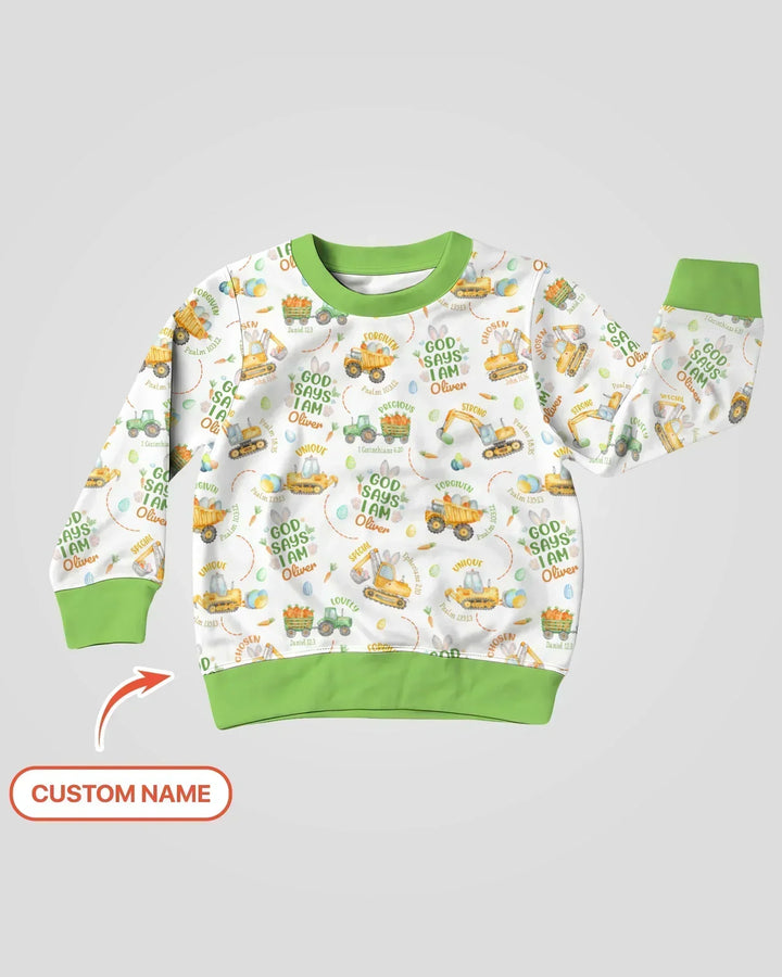 Frohe Ostern, Gott sagt, ich bin, personalisiertes Bambus-Crewneck-Sweatshirt