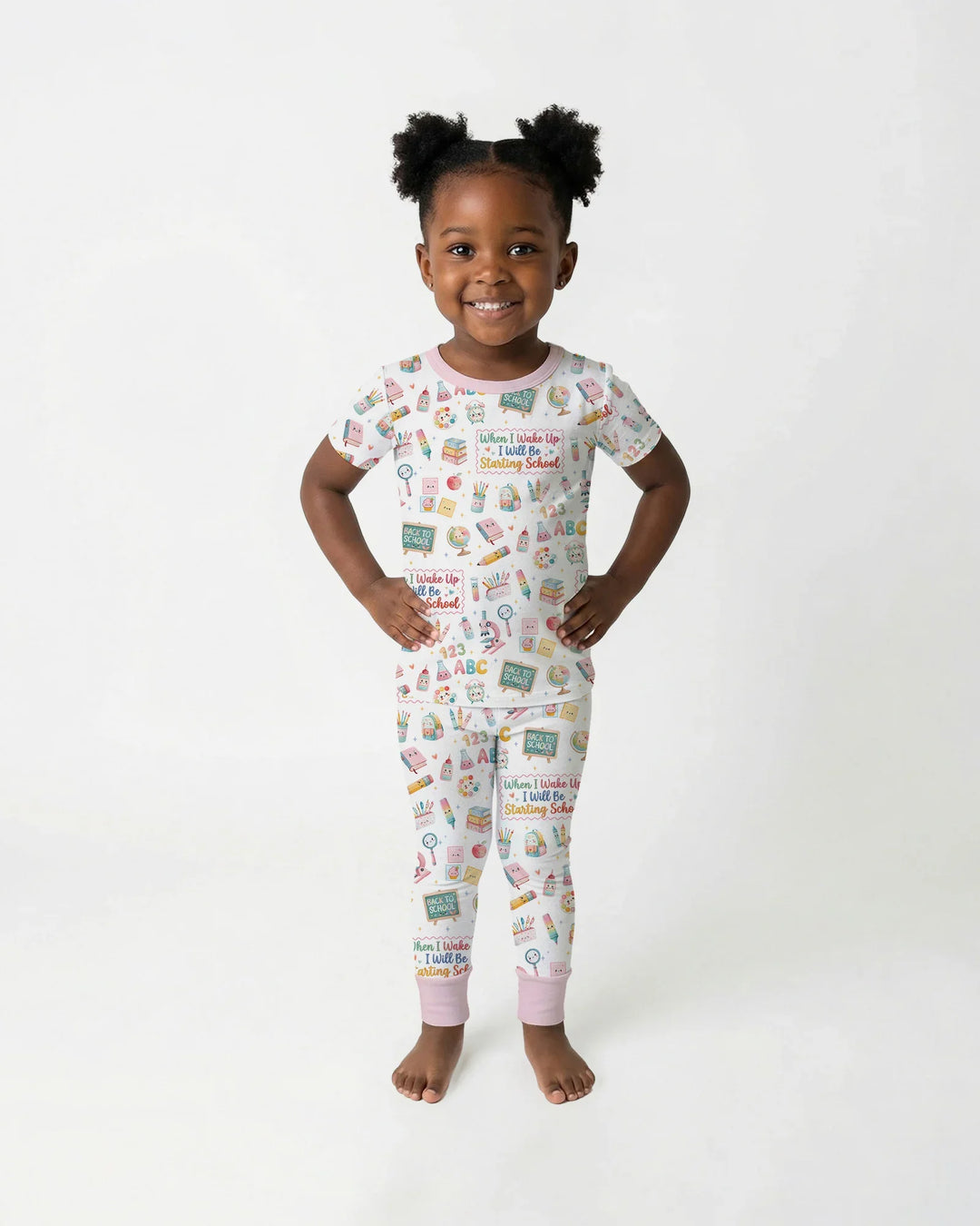 When I Wake Up I Will Be Starting School Bamboo Two Piece Short Sleeve Pajama Set