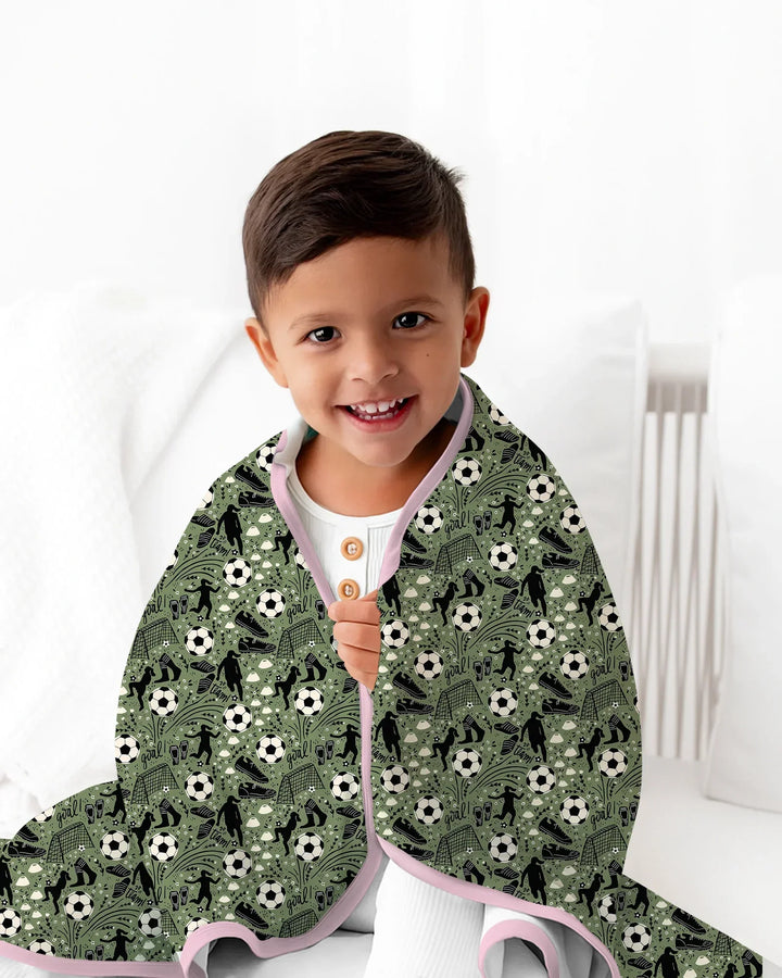 Sage Green Soccer Dreams Bamboo Blanket