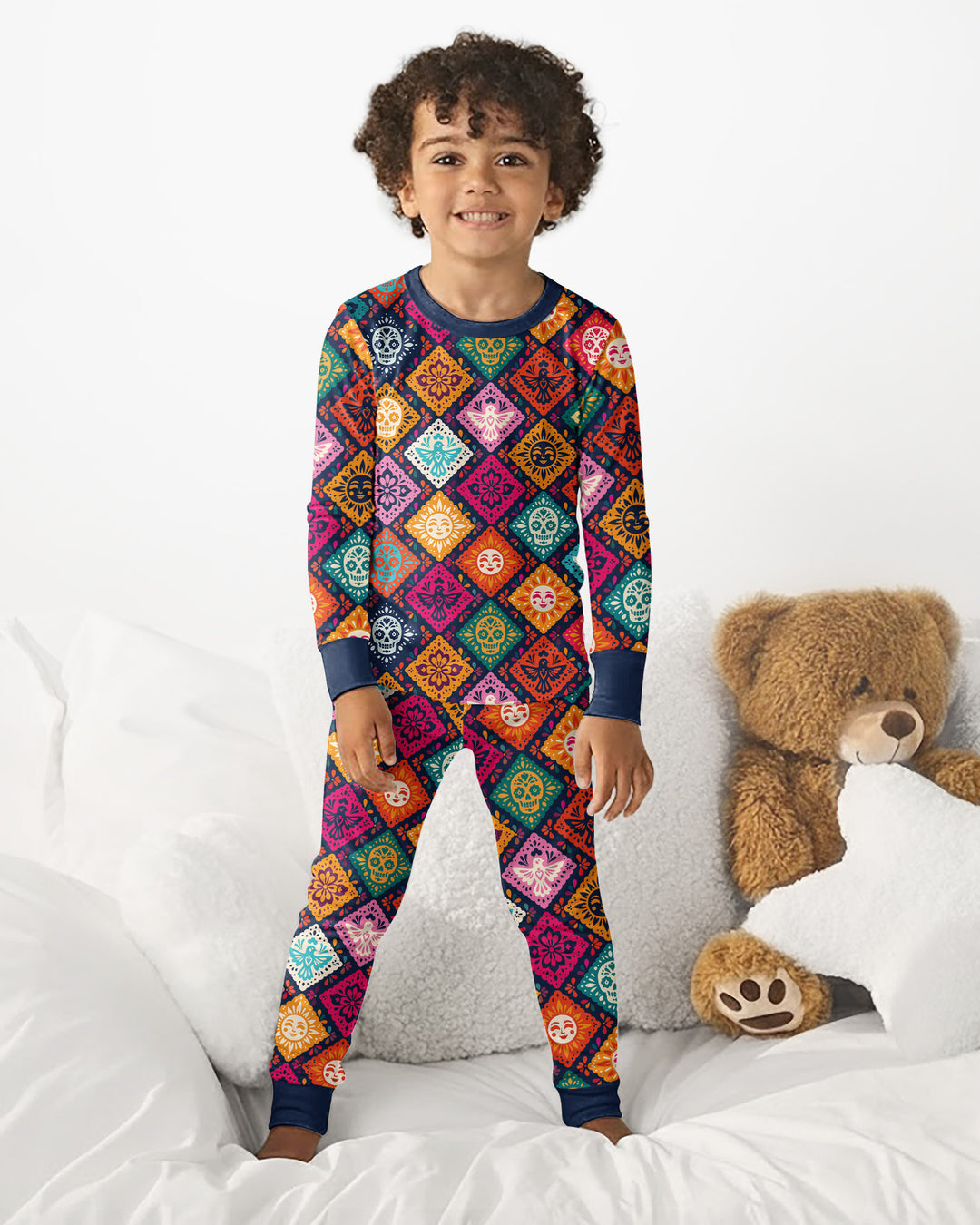 Day of the Dead Colorful Mexican Skull Bamboo Two Piece Long Sleeve Pajama Set