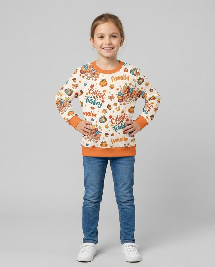 Custom Name Cutest Little Turkey Bamboo Crewneck Sweatshirt