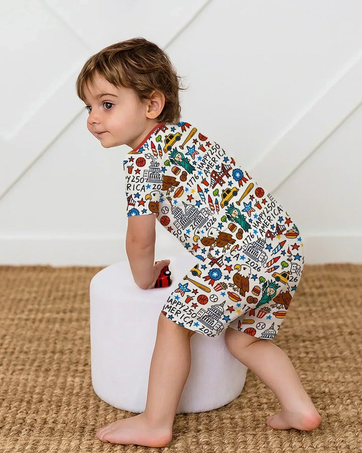 Template Zweiteiliges Pyjama-Set mit kurzen Ärmeln und Shorts