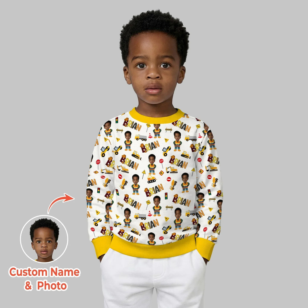 Custom Photo Doodle Little Builder Bamboo Crewneck Sweatshirt