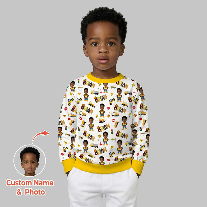 Custom Photo Doodle Little Builder Bamboo Crewneck Sweatshirt