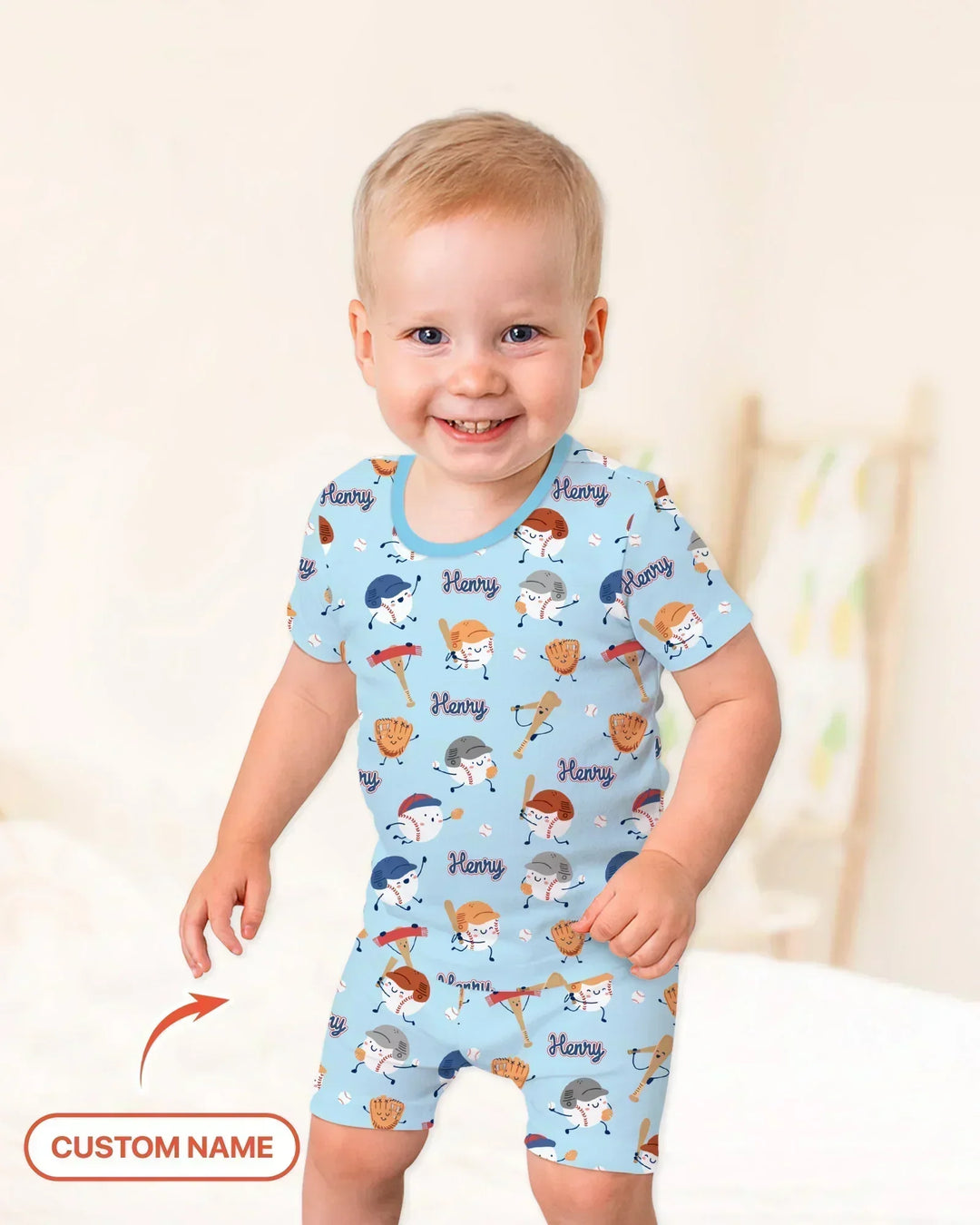 Zweiteiliges Pyjama-Set mit kurzen Ärmeln und Shorts im Sommer-Design
