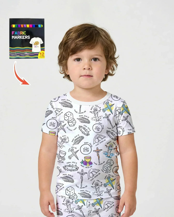 Template Zweiteiliges Pyjama-Set mit kurzen Ärmeln und Shorts