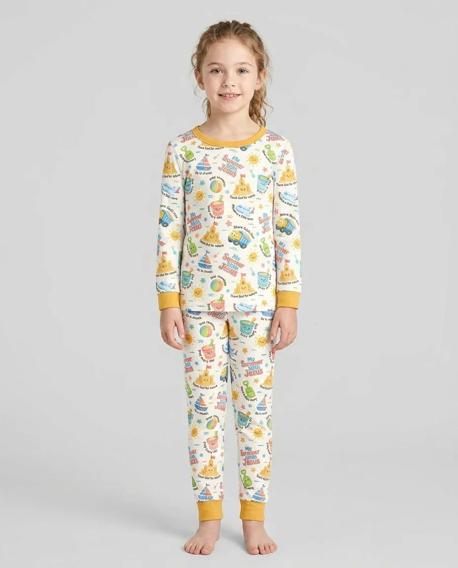 Zweiteiliges Langarm-Pyjama-Set mit Sommerfrüchten