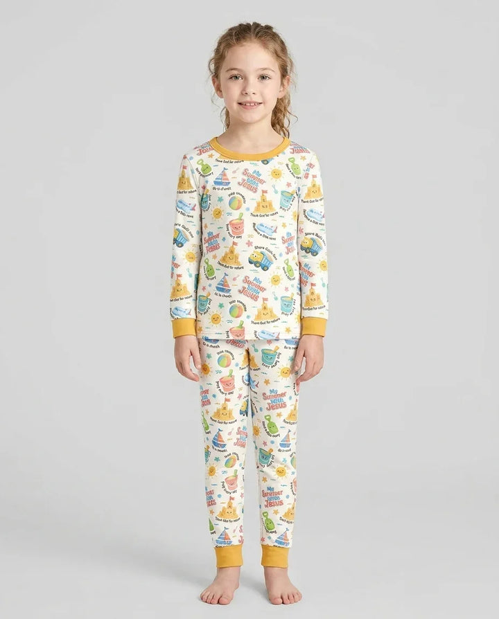 Zweiteiliges Langarm-Pyjama-Set mit Sommerfrüchten