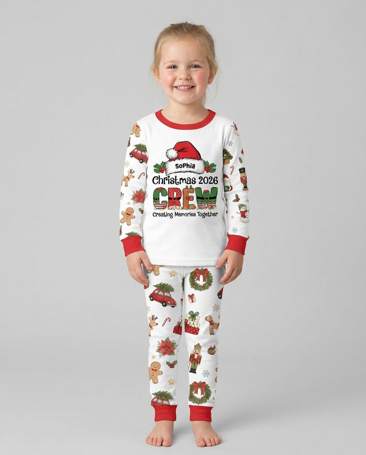 Custom Name Christmas 2026 Crew Bamboo Two Piece Long Sleeve Pajama Set
