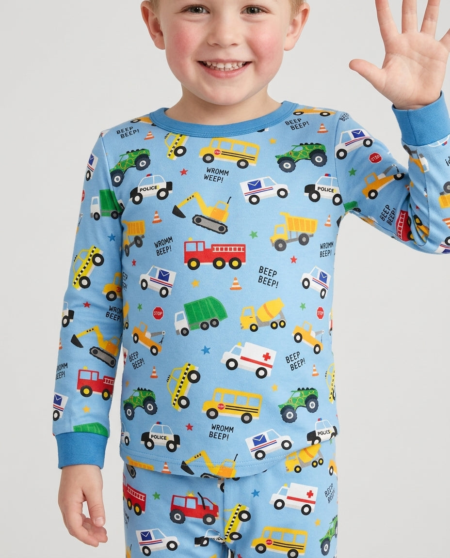 Lots Of Trucks Bamboo Two Piece Long Sleeve Pajama Set