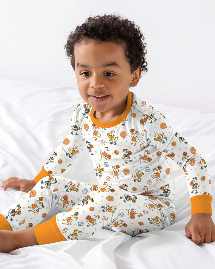 Silly Goose Playing Basketball Bamboo Two Piece Long Sleeve Pajama Set