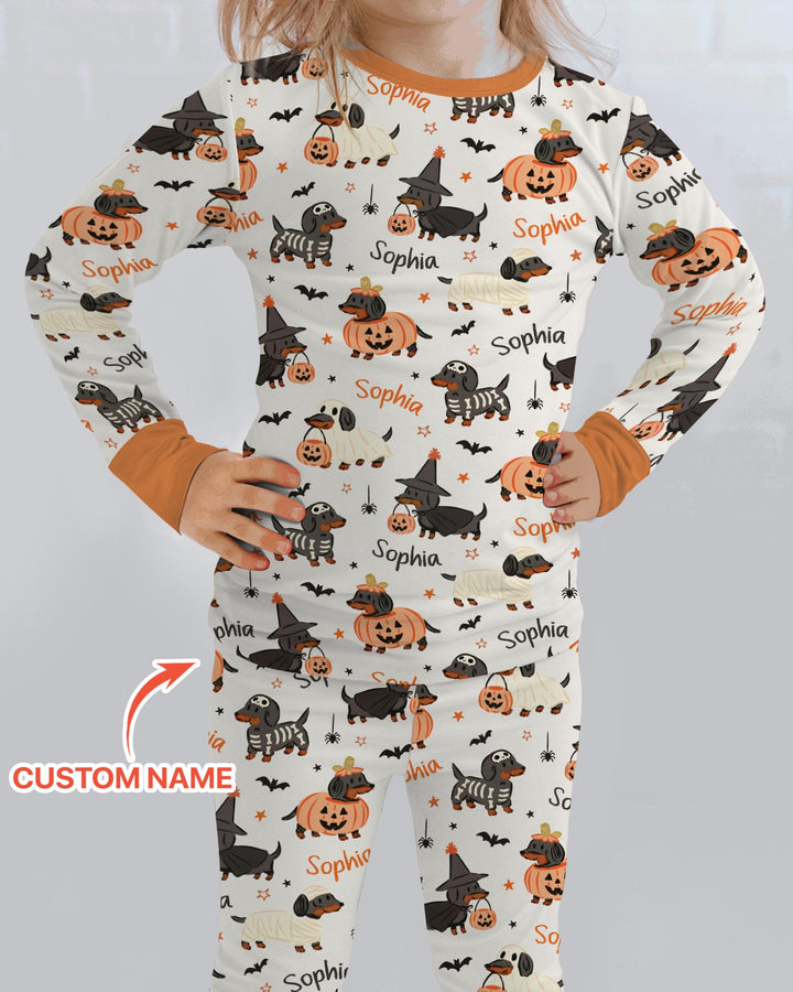 Orange and Black Dachshund Bamboo Two Piece Long Sleeve Pajama Set