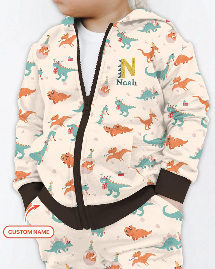 Custom Embroidered Name Dinosaurs Bamboo Zip Hoodie