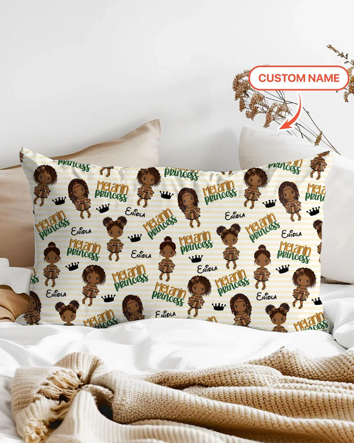 Custom Name Melanin Princess Bamboo Pillow Case