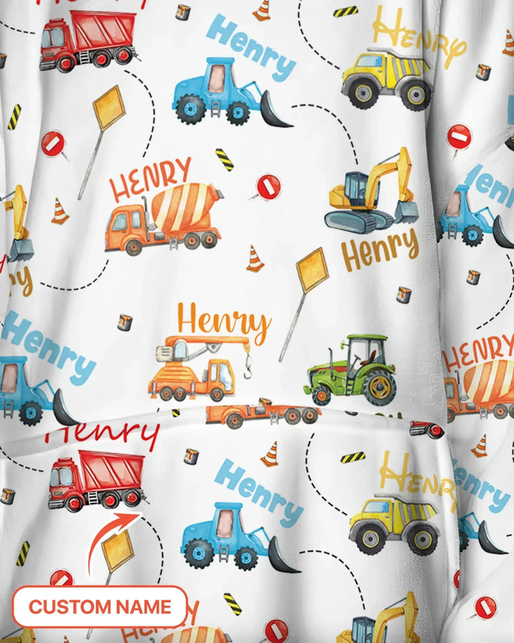 Construction Vehicles Custom Name Bamboo Blanket Hoodie